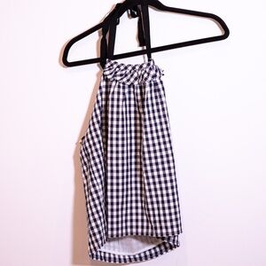 Tuckernuck Navy Blue White Gingham Check Halter Neck Ruffle Tank Top Blouse XS
